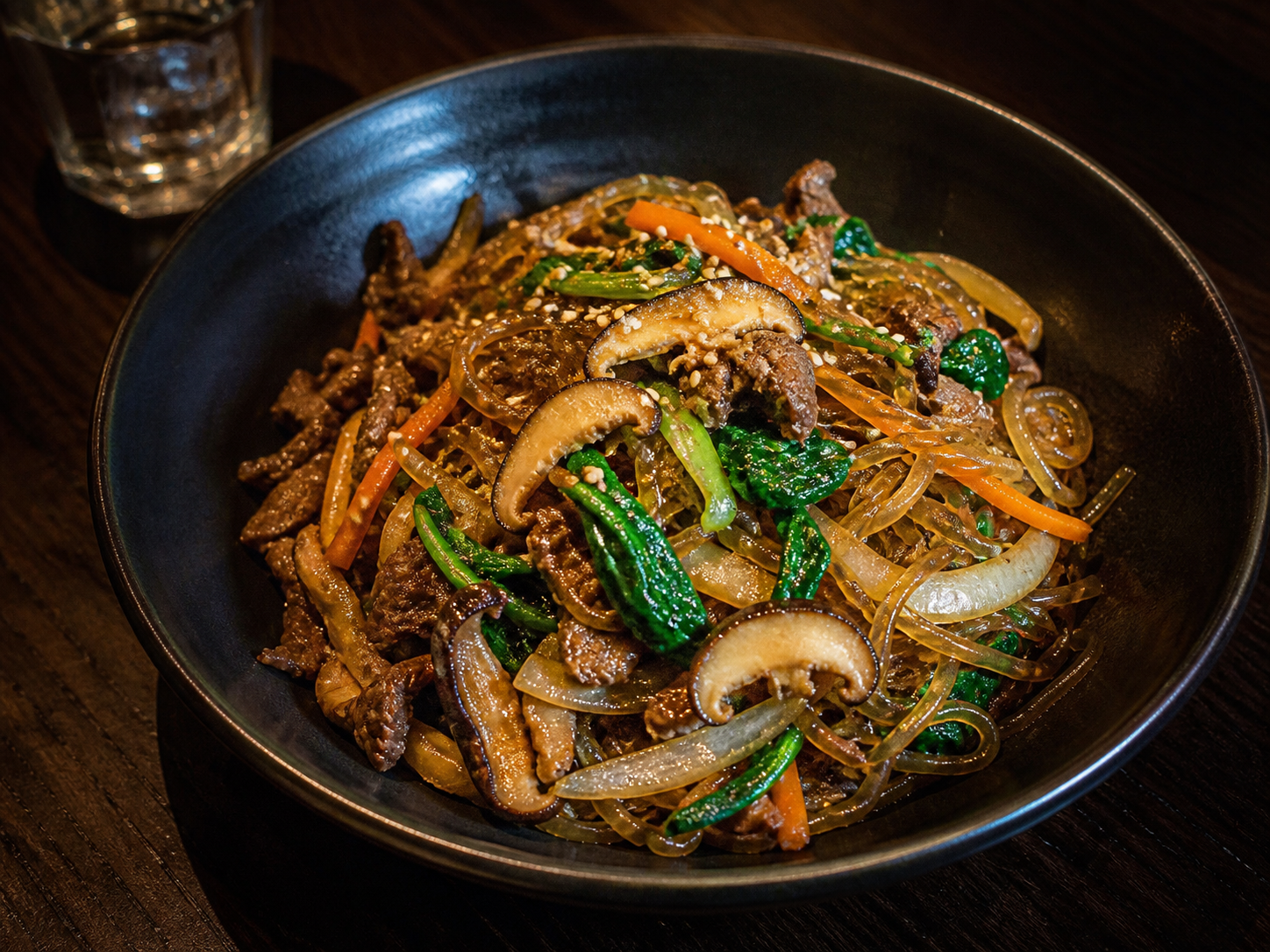 Korean glass noodles with beef and vegetables